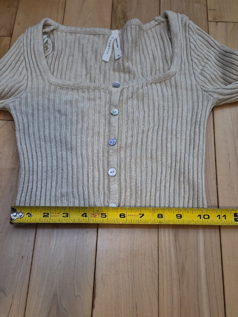 Dreamers By Debut Women's Size XS Neutral Ribbed Cropped Knit Top - Picture 6 of 6